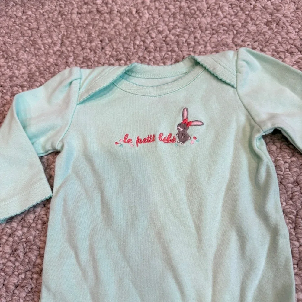 Gymboree Mint Green Le Petit Bebe Bunny Long Sleeve Bodysuit Size 0-3 Months